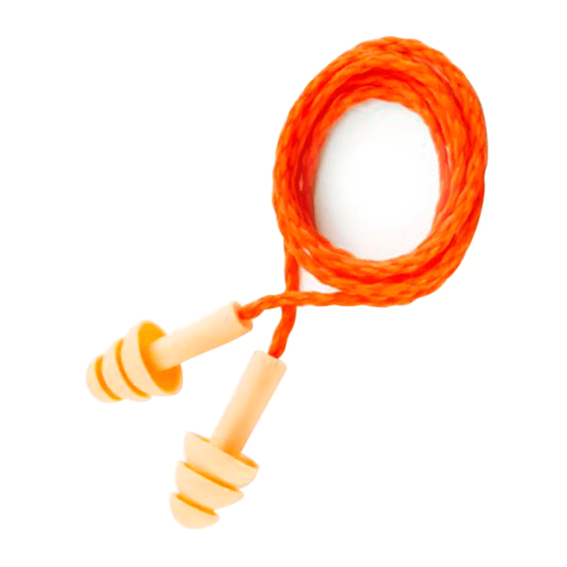 Protetor Auditivo Plug Silicone Laranja Cordão Poliester Laranja Pomp Plus 3m HB004289417 - CA 5745 - 3M | Imagem ilustrativa - produto na diagonal com os tampões virados para baixo