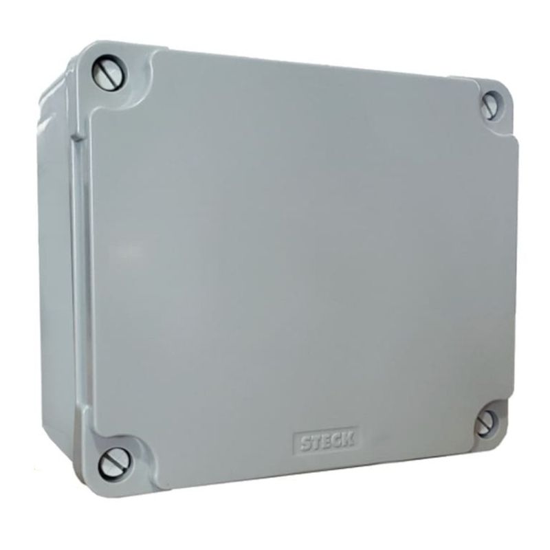 Caixa Passagem Bege 154x110x70Mm IP-55 - Steck | Dimensional - Imagem inclinada para a esquerda