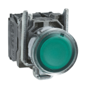 Botão Iluminado Redondo Metálico Verde 22mm 24V LedIntegrado 1NA+1NF XB4BW33B5 Schneider