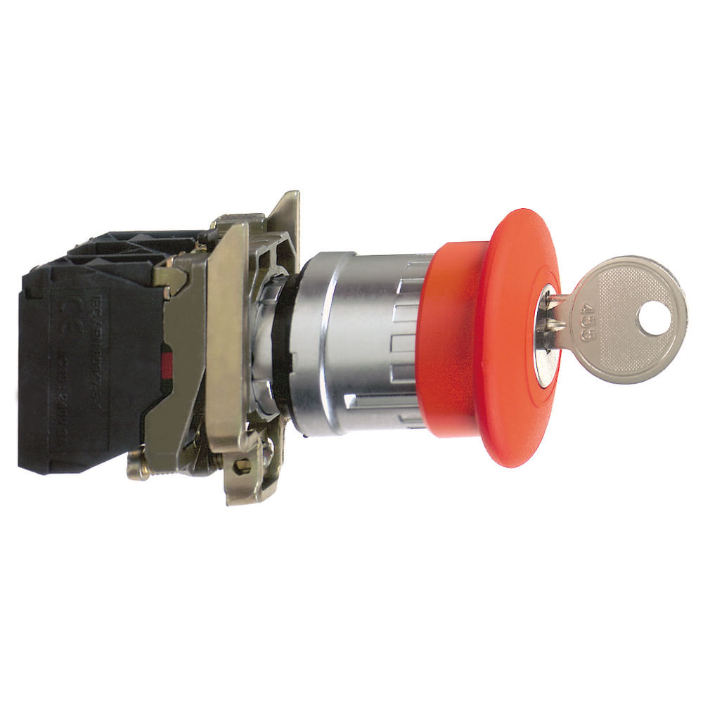 Botao Cogumelo 40 Mm Com Chave Metalico Vermelho 22Mm 1Na+1Nf
