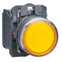 Botão Iluminado Redondo Amarelo 22mm 250V Ba9S 1NA+1NF XB5AW3565 Schneider