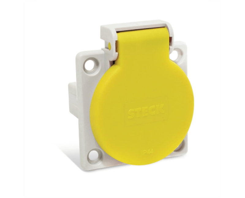 Tomada Fêmea 2 Polos + Terra 10A 250V Amarelo Com Tampa Nbr14136
