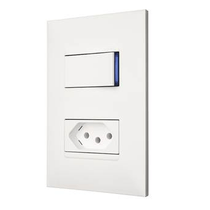 Interruptor E Tomada Frontal Parede Tecla Simples Tomada 1 Tomada 20A Com Placa Branca 615073BC Pial Plus+