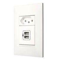 Tomada Carregador USB Embutida Branca 2 Modulos USB + 1 Tomada 2P+T 10A Pial Legrandplus 615093BC Pial Plus+