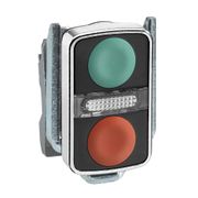 Botão Iluminado Duplo Metálico Verde e Vermelho 22mm 24V LED Integrado 1NA+1NF XB4BW7A3740B5 Schneider