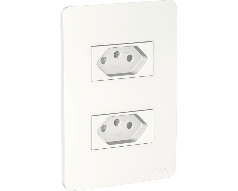 Conjunto 2 Tom Branco 2P+T 10A 250V Pl/Br Schneider | Diagonal esquerda do produto
