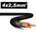 Cabo Flexível 1KV 90 Graus Celsius HEPR 4x2,5mm Preto Nexans| Imagem ilustrativa, Peça ampliada da ponta, posicionada para a esquerta com informações.