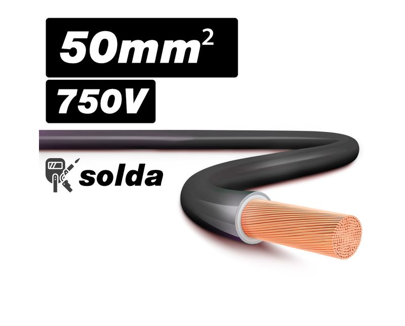 Cabo Solda 750V 70 Graus Celsius PVC 50mm Preto 190001016 Induscabos - Dimensional | Imagem ilustrativa - Visão geral do produto com dimensão