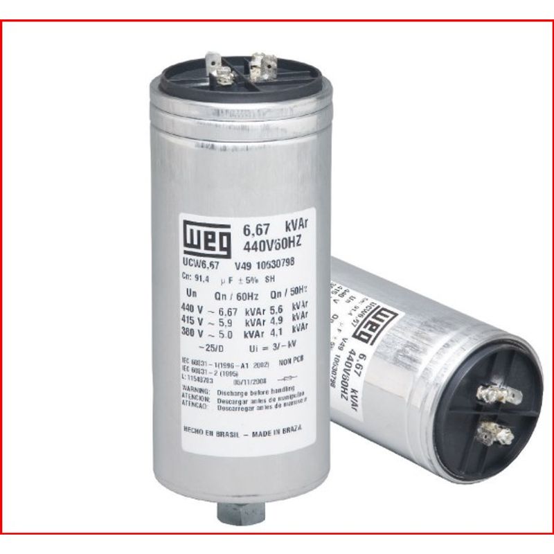 Capacitor Monofásico Pp Metálico 45,6Uf 3,33Kvar 440V UCW3,33V49