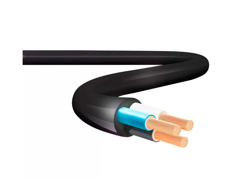 Cabo Flexível 1KV 90 Graus Celsius HEPR 3x2,5mm Preto Nexans| Imagem ilustrativa, Peça ampliada da ponta.