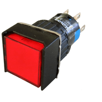 Botão Iluminado Quadrado Vermelho 16mm 24Vca/Cc LED 2Rev Impulso P16BS7R2 Metaltex