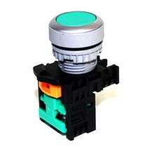 Botão Redondo Faceado Verde 22mm 1NA Impulso TN2BFG1A Metaltex