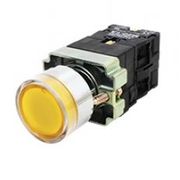 Botão Iluminado Redondo Faceado Amarelo 22mm 220V 1NA+1NF Impulso M20IGRY1C Metaltex