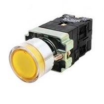 Botão Iluminado Redondo Faceado Amarelo 22mm 220V 1NA+1NF Impulso M20IGRY1C Metaltex