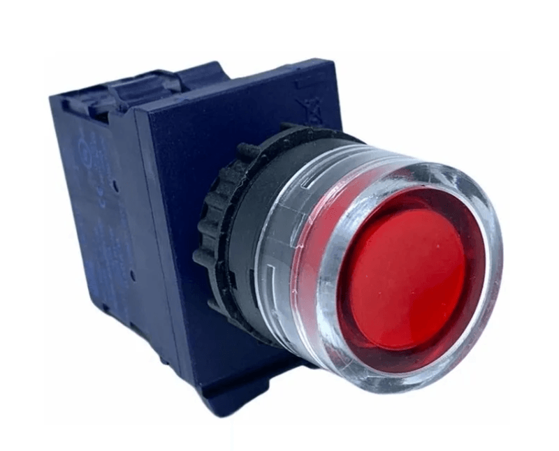 Botao Iluminado Redondo Faceado Vermelho 22Mm 24Vca/Cc 1Nf