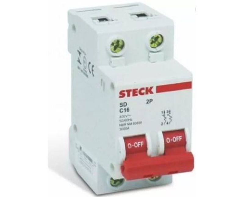 Disjuntor Mini Bipolar 16A 230/400VCA Curva C 10KA SDA62C16 Steck