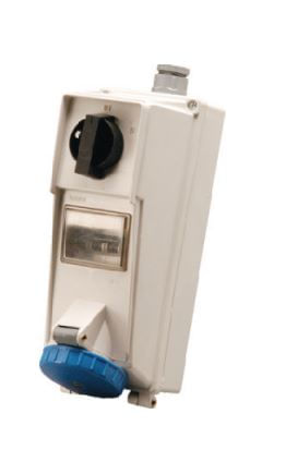 Tomada Sobrepor Fêmea 3 Polos + Terra 32A 240V Azul Com Bloqueio