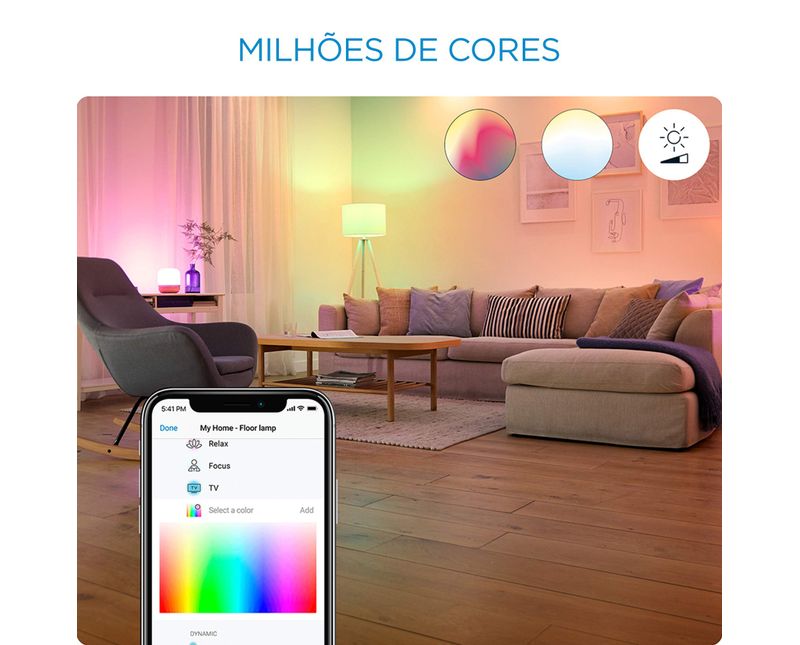 Lâmpada LED GU10 127V 4,8W 3400 Lúmens Inteligente Wiz Philips - Dimensional | Visão geral do produto - demontração paleta de cores