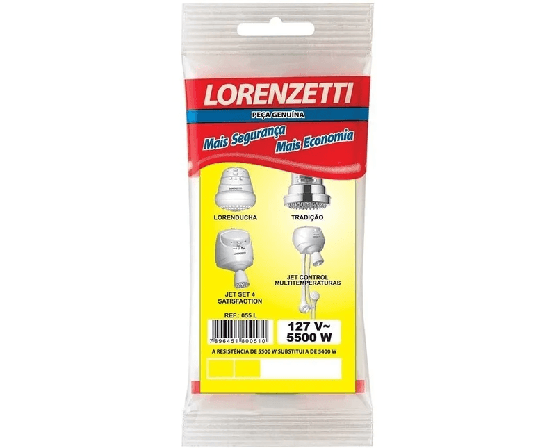 Resistencia-para-Chuveiro-5500W-127V-Lorenzetti-Dimensional---Imagem-do-produto-na-embalagem.