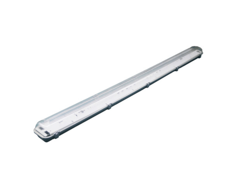 Luminária Hermética Fluorescente Cinza 54W LED | Detalhes do acabamento do produto em posição horizontal