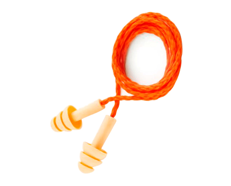 Protetor Auditivo Plug Silicone Laranja Cordão Poliester Laranja Pomp Plus 3m HB004289417 - CA 5745 - 3M | Imagem ilustrativa - produto na diagonal com os tampões virados para baixo