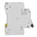 Disjuntor Mini Bipolar 10a 220/380V B 3KA 5SL12106 - Siemens | Imagem ilustrativa, Peça ampliada da frente e lateral, posicionada para a direita.