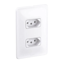 Tomada Predial 2 Módulos Branca Bipolar + Terra 10A 250V Com Placa 4x2" Branca Zeffia 680111 Pial Legrand