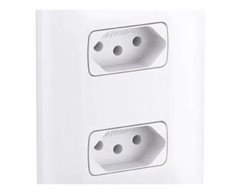Tomada Predial 2 Módulos Branca 2 Polos + Terra 10 A 250 V Com Placa - Detalhes da Peça