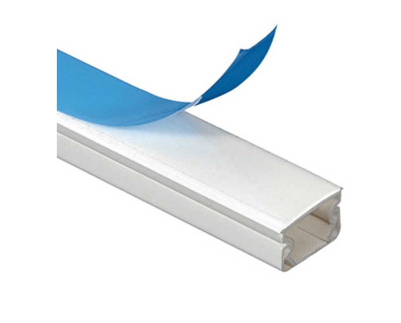 Canaleta Fechada Com Adesivo Pvc Branca 20 Mm Schneider | imagem ampliada da faixa adesiva levantada