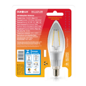 Lâmpada LED Vela E14 2700K Luz Amarela Bivolt 3W Filamento 20175 Ourolux - Dimensional | Produto na embalagem - posição traseira