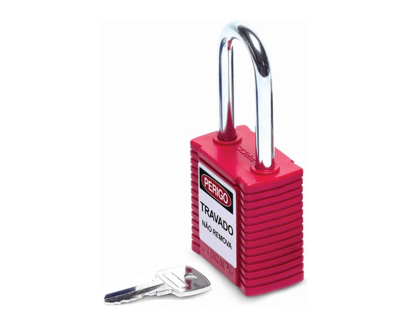 Cadeado Plástico 41mm Haste 47mm Vermelho Retencao De Chave | Diagonal Direita e Chave