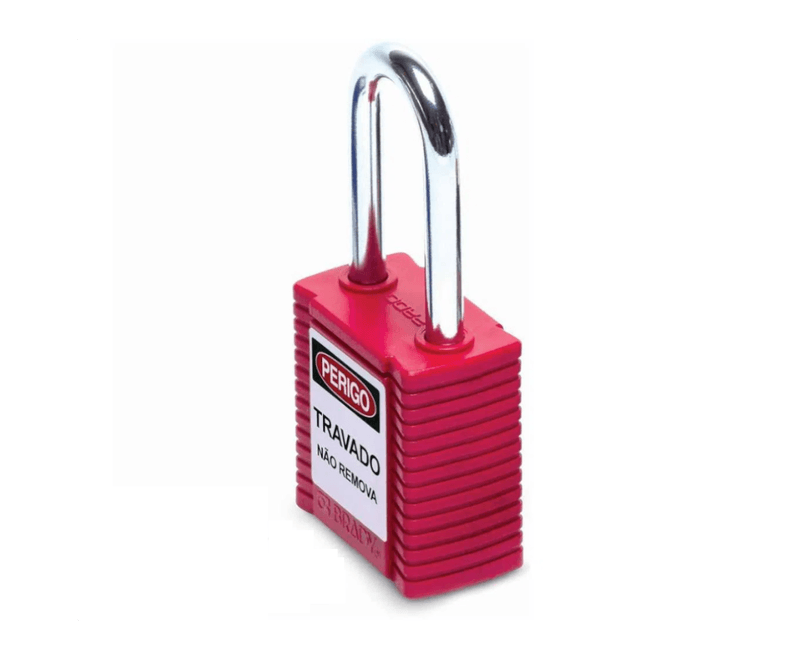 Cadeado Plástico 41mm Haste 47mm Vermelho Retencao De Chave | Diagonal Direita