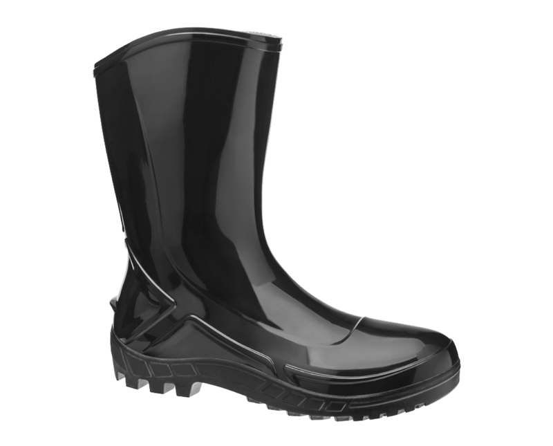 Bota Profissional PVC Preta Cano Médio Sem Forro Sem Bico 110VFLEXPR Tamanho 43 CA 42291 Marluvas - Dimensional | Produto na posição lateral virado para direita