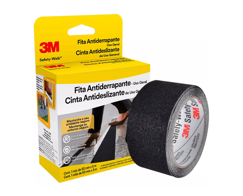 Fita Antiderrapante Preta 50Mmx5M Safety Walk | Rolo de fita e sua embalagem