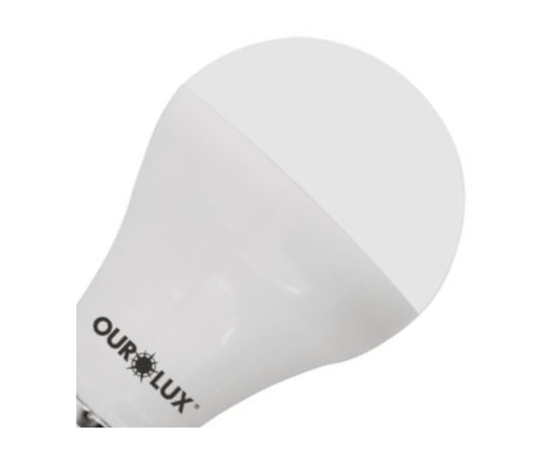 Lâmpada LED Bulbo Bivolt Sensor de Luminosidade 9W Ourolux | Imagem ilustrativa- lampada na embalagem