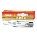 Lâmpada Vapor Metálico Tubolar Clara 5000K  220V Ourolux | Imagem da lampada e caixa na horizontal