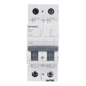 Disjuntor Mini Bipolar 20A 127/220VCA C 5KA  Siemens |Imagem ilustrativa, Peça ampliada da parte da frente, posicionada para a esquerda.