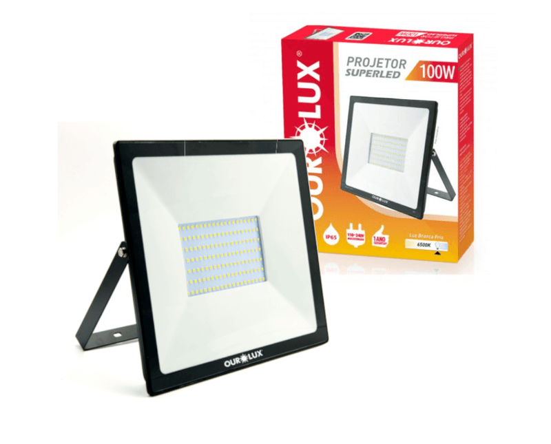 Refletor de LED Preto IP65 1 Módulo 100W 110/220V 6500K SUPERLED 03267 Ourolux