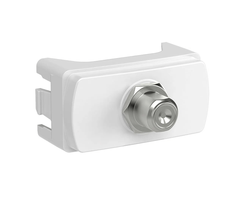 Módulo Tomada Cabo Coaxial Tv (Padrao) Embutida 1 Módulo Branca Orion Schneider - Dimensional | Produto na posição frontal e horizontal
