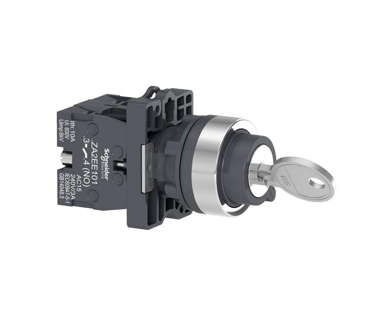 Comutador Com Chave com 2 Posições Cromado 22mm  Schneider - Imagem ampliada do lado esquerto.