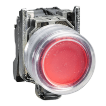 Botão Redondo Metálico Vermelho 22mm 1NF Impulso Com Capa Protetora Silicone XB4BP42 Schneider