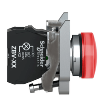 Botão Redondo Metálico Vermelho 22mm 1NF Impulso Com Capa Protetora Silicone XB4BP42 Schneider