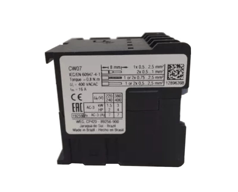 Contator Tripolar 7a 220VCA 60Hz  WEG | Dimensional Imagem da parte de trás