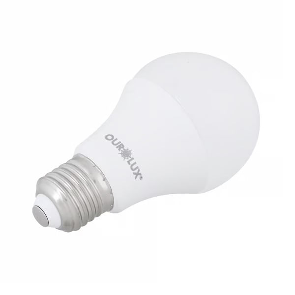 Lâmpada LED A60 E27 6500K Luz Branca Fria Bivolt 9W 806Lm 20031 Ourolux | Dimensional - imagem do produto virado para a direita