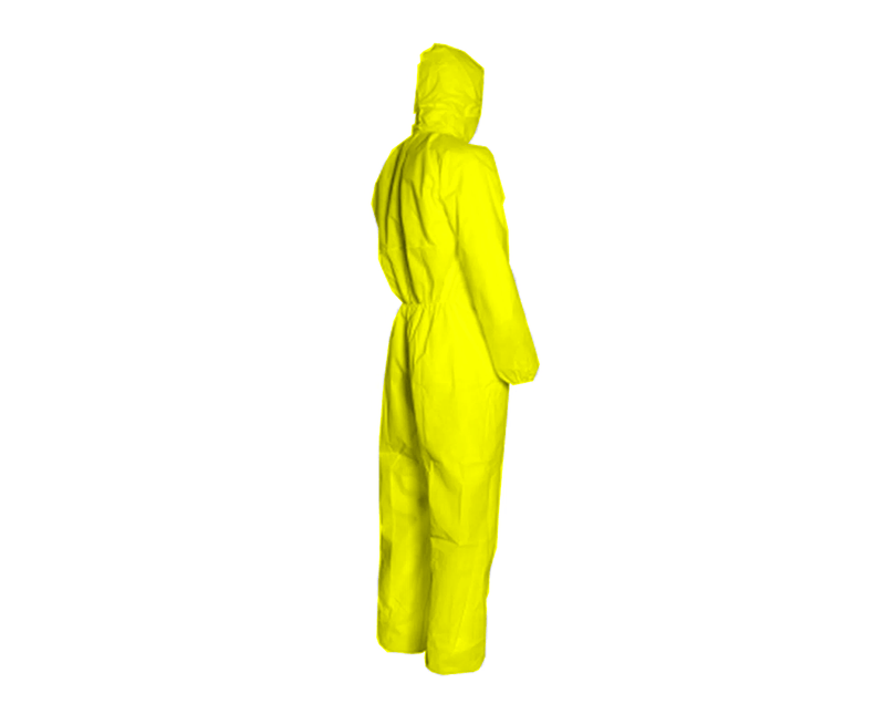 Macacão Tnt Amarelo Com Capa e Zíper Tamanho M MICROCHEM3000 Ansell | Imagem ilustrativa - Posição frontal virado para esquerda