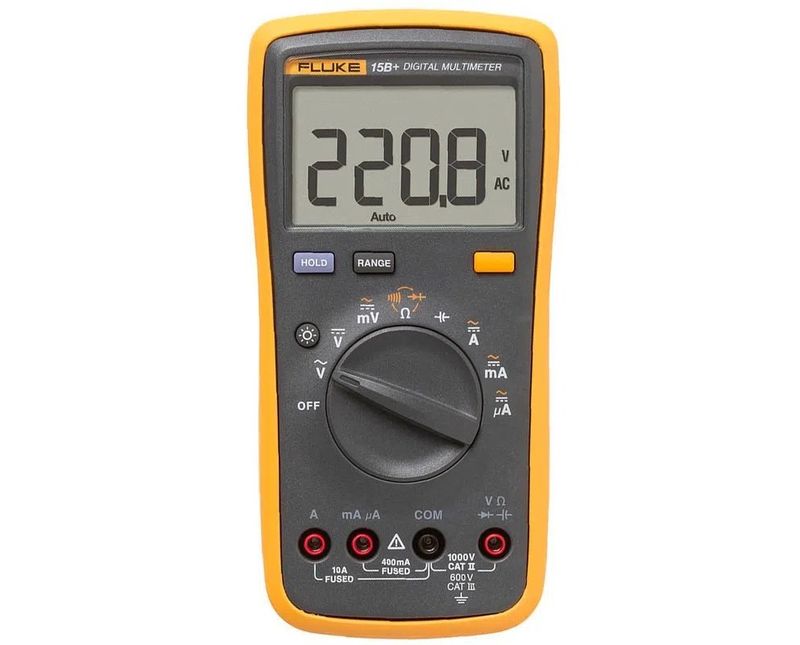 Multímetro LCD 600V 10A CAT III 15B+ Fluke - Dimensional | Ampliado nos botões e suas funções