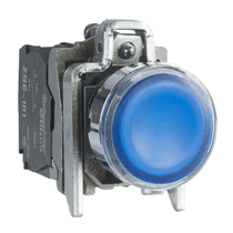 Botão Iluminado Redondo Metálico Azul 22mm 24V Integrado XB4BW36B5 Schneider