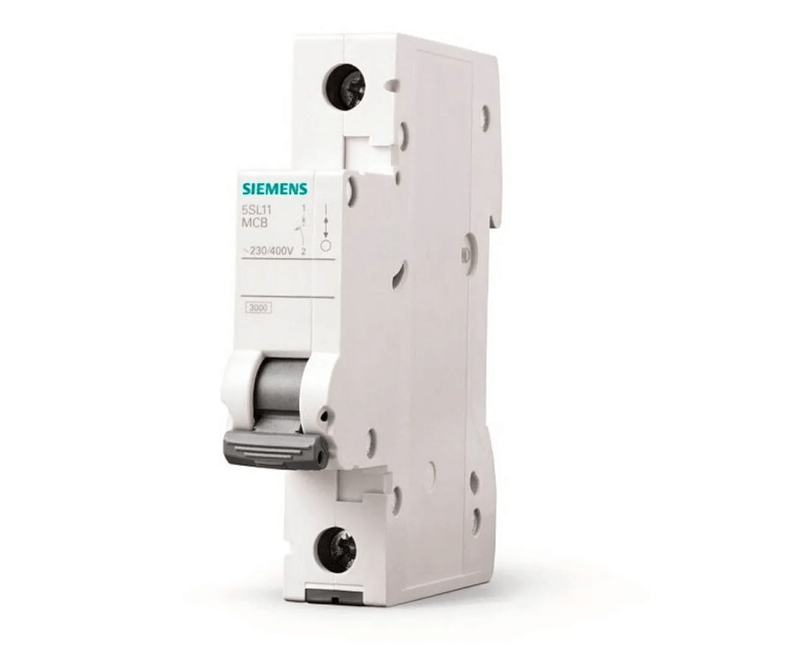Disjuntor Mini Monopolar 6a 220/380VCA C 10KA Siemens | Imagem ilustrativa, Peça ampliada  esquerda.