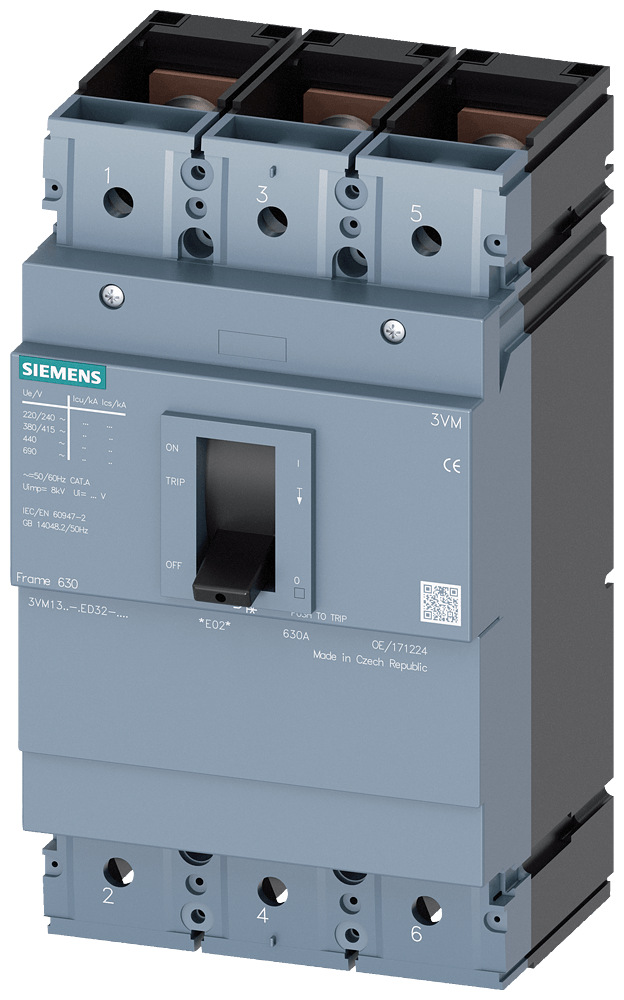 Disjuntor Caixa Moldada Tripolar Termomagnético Fixo 415vca 400a 36ka 3vm13404ed320aa0 Siemens 8085