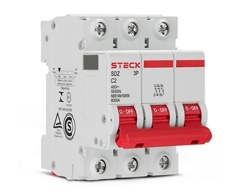 Disjuntor Mini Tripolar 2A Curva C 6KA SDZD63C02 Steck